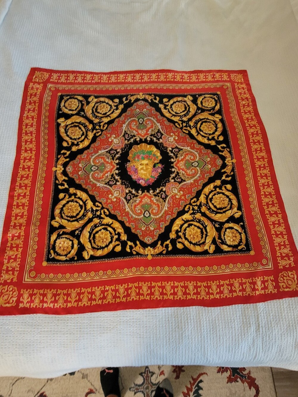 Vintage,Very Large HUALI,Red and Black Baroque-Style Scarf Accent